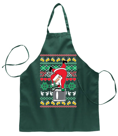 Ugly Ugly Christmas Santa Keg Stand Beer Drinking Drunk Christmas Ugly Christmas Sweater Ugly Christmas Butcher Graphic Apron for Kitchen BBQ Grilling Cooking