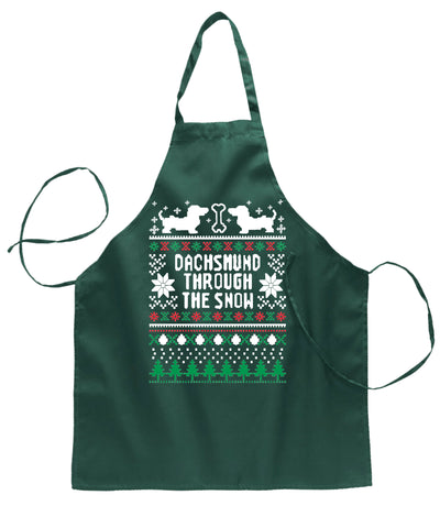Ugly Ugly Christmas Daschund Through The Snow Christmas Ugly Christmas Sweater Ugly Christmas Butcher Graphic Apron for Kitchen BBQ Grilling Cooking