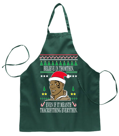 Lisp Believe in Thomthin Thacrifithing Everythin Christmas Ugly Christmas Sweater Ugly Christmas Butcher Graphic Apron for Kitchen BBQ Grilling Cooking