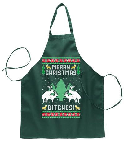 Ugly Ugly Christmas Merry Christmas Bitches Christmas Ugly Christmas Sweater Ugly Christmas Butcher Graphic Apron for Kitchen BBQ Grilling Cooking