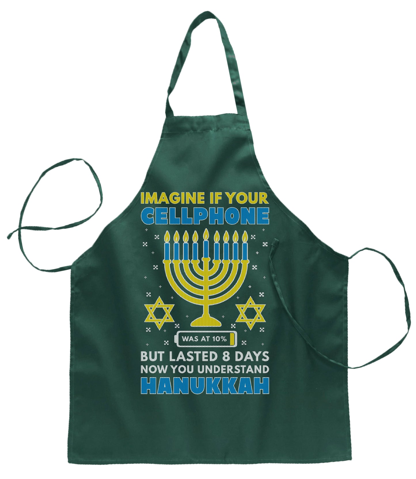 Hanukkah Imagine If Your Phone Battery was Low but Lasted 8 Days Christmas Ugly Christmas Sweater Ugly Christmas Butcher Graphic Apron for Kitchen BBQ Grilling Cooking