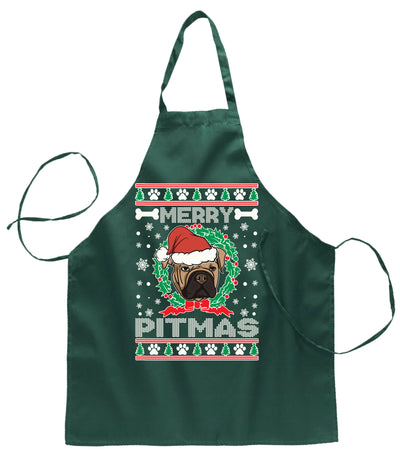 Ugly Ugly Christmas Merry Pitmas  Ugly Christmas Sweater Ugly Christmas Butcher Graphic Apron for Kitchen BBQ Grilling Cooking