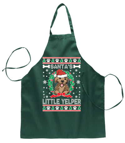Ugly Ugly Christmas Santa's Little Yelper  Ugly Christmas Sweater Ugly Christmas Butcher Graphic Apron for Kitchen BBQ Grilling Cooking