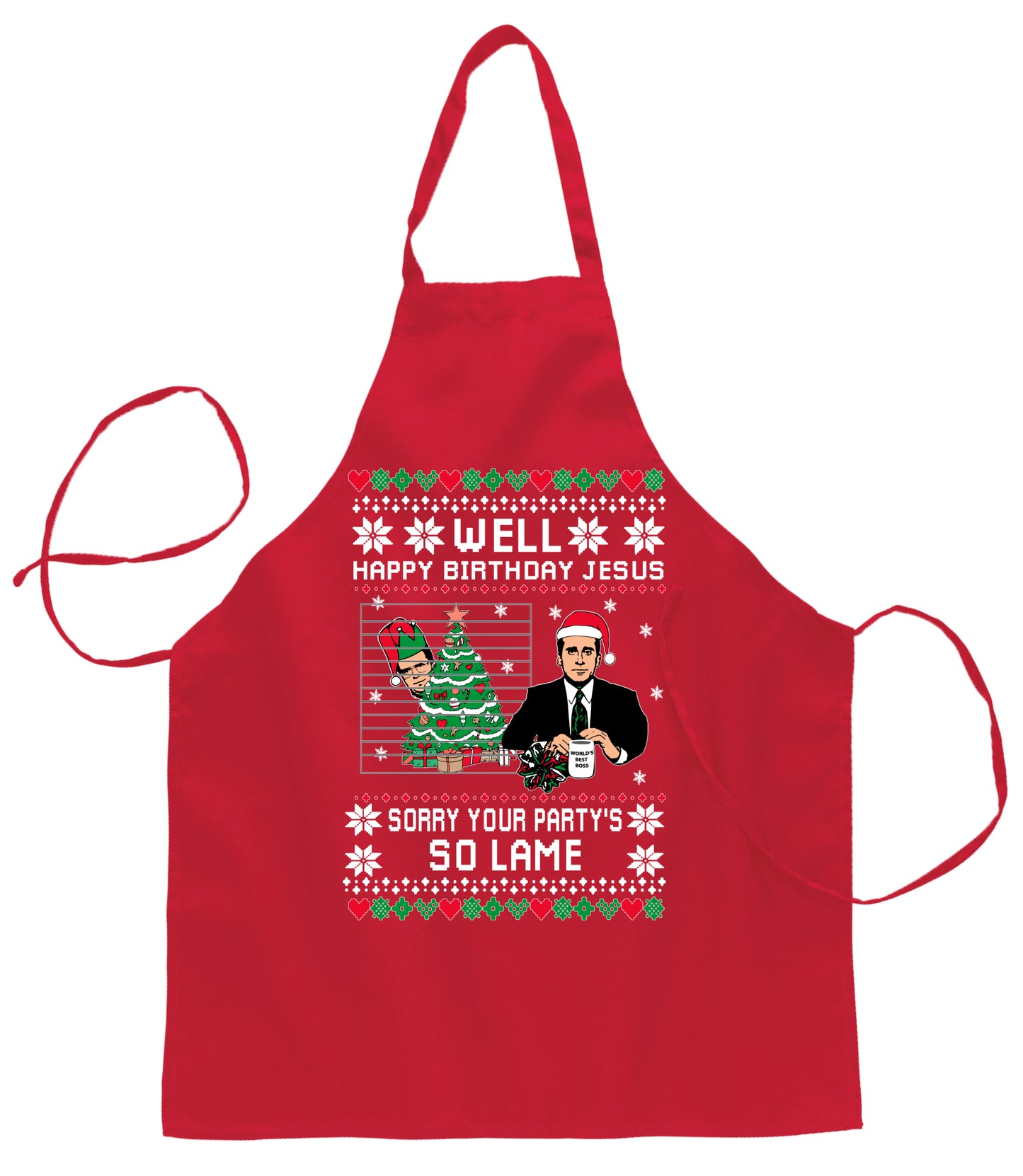 Well Happy Birthday Jesus Sorry Your Party's So Lame Ugly Christmas Sweater Ugly Christmas Butcher Graphic Apron for Kitchen BBQ Grilling Cooking