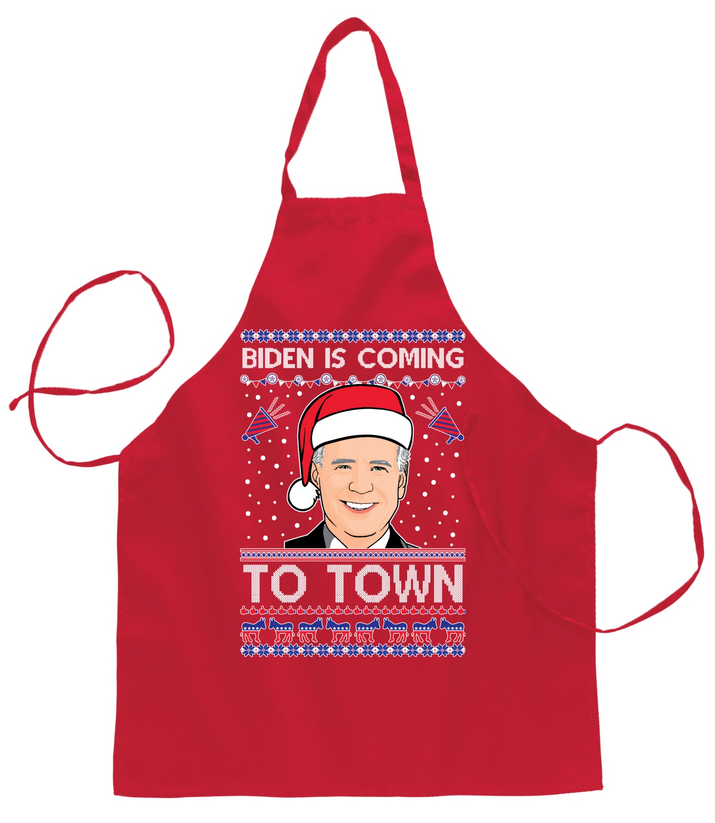 Biden is Coming to Town Christmas Ugly Christmas Sweater Ugly Christmas Butcher Graphic Apron for Kitchen BBQ Grilling Cooking