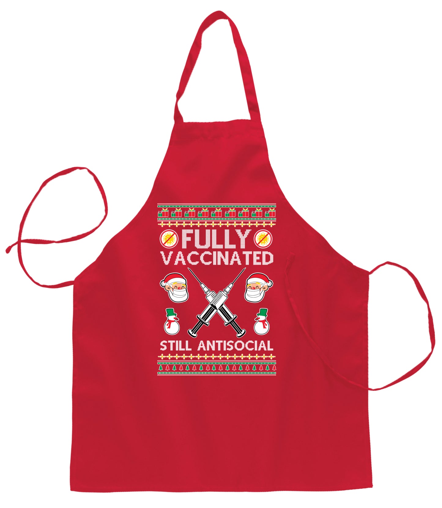 Ugly Ugly Christmas Fully Vaccinated Still Antisocial  Ugly Christmas Sweater Ugly Christmas Butcher Graphic Apron for Kitchen BBQ Grilling Cooking
