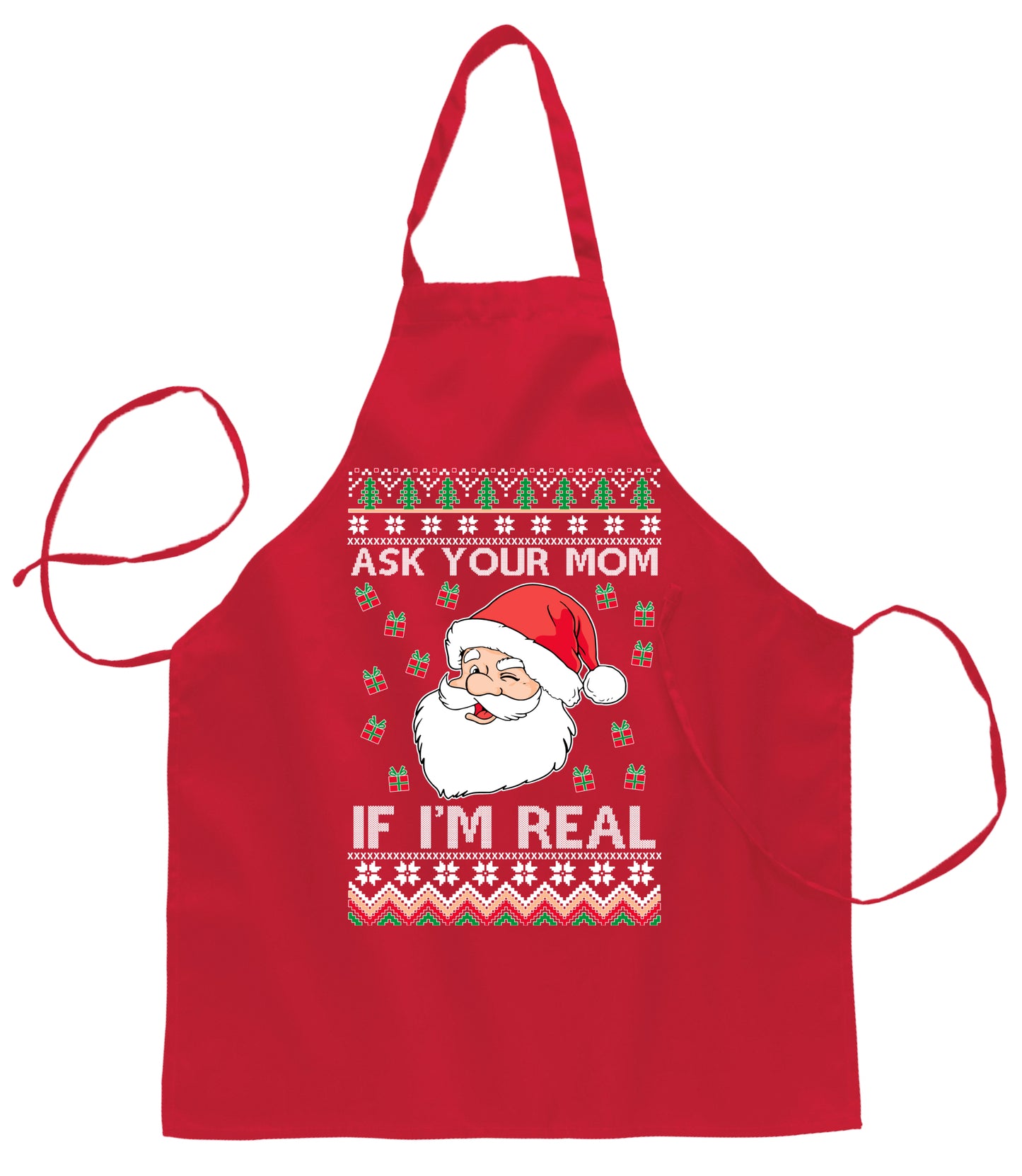 Ask Your Mom If I'm Real Ugly Christmas Sweater Ugly Christmas Butcher Graphic Apron for Kitchen BBQ Grilling Cooking
