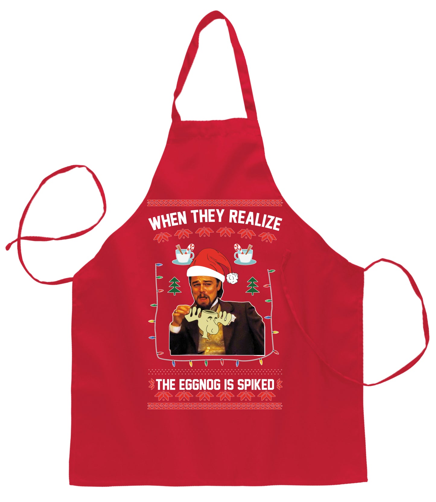 Leo Laughing Dank Meme When They Realize The Eggnog is Spiked Christmas Ugly Christmas Sweater Ugly Christmas Butcher Graphic Apron for Kitchen BBQ Grilling Cooking