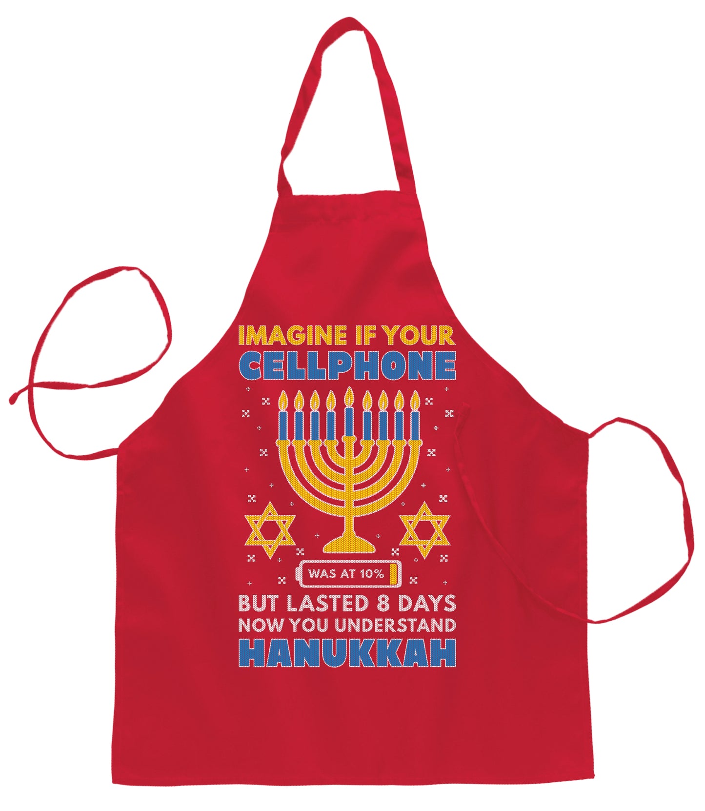 Hanukkah Imagine If Your Phone Battery was Low but Lasted 8 Days Christmas Ugly Christmas Sweater Ugly Christmas Butcher Graphic Apron for Kitchen BBQ Grilling Cooking