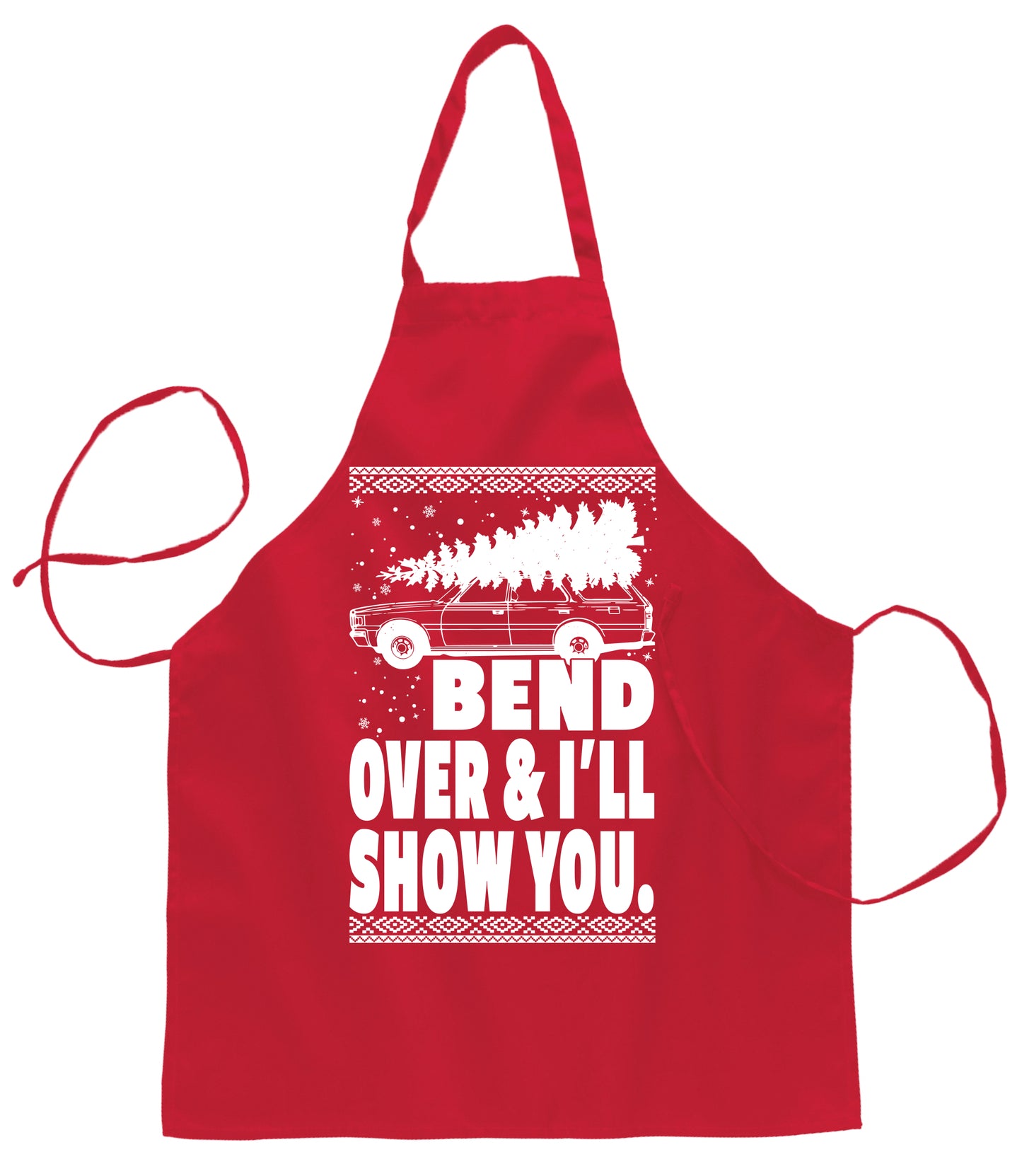 Ugly Ugly Christmas Fanily Vacation Bend Over & I'll Show You  Ugly Christmas Sweater Ugly Christmas Butcher Graphic Apron for Kitchen BBQ Grilling Cooking